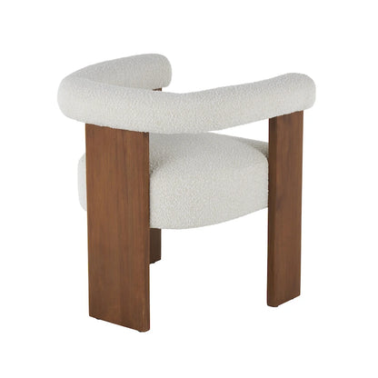 Fauteuil d'appoint de salon rond en tissu bouclé au dossier incurvé en polyester, style moderne du milieu du siècle - Crème ou blanc