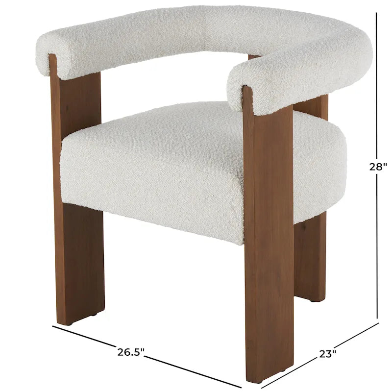 Fauteuil d'appoint de salon rond en tissu bouclé au dossier incurvé en polyester, style moderne du milieu du siècle - Crème ou blanc