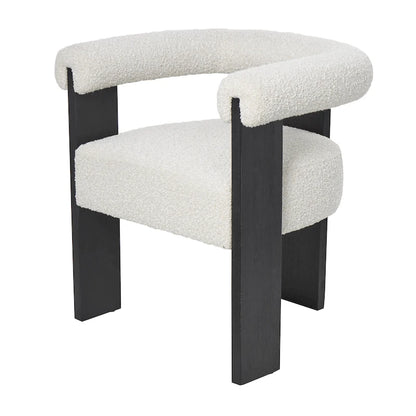 Fauteuil d'appoint de salon rond en tissu bouclé au dossier incurvé en polyester, style moderne du milieu du siècle - Crème ou blanc