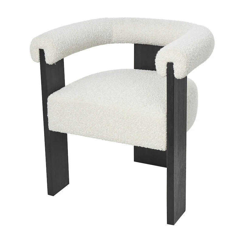 Fauteuil d'appoint de salon rond en tissu bouclé au dossier incurvé en polyester, style moderne du milieu du siècle - Crème ou blanc