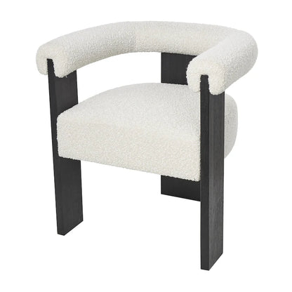 Fauteuil d'appoint de salon rond en tissu bouclé au dossier incurvé en polyester, style moderne du milieu du siècle - Crème ou blanc