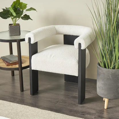 Fauteuil d'appoint de salon rond en tissu bouclé au dossier incurvé en polyester, style moderne du milieu du siècle - Crème ou blanc