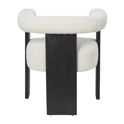 Fauteuil d'appoint de salon rond en tissu bouclé au dossier incurvé en polyester, style moderne du milieu du siècle - Crème ou blanc