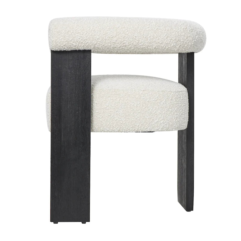 Fauteuil d'appoint de salon rond en tissu bouclé au dossier incurvé en polyester, style moderne du milieu du siècle - Crème ou blanc