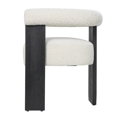 Fauteuil d'appoint de salon rond en tissu bouclé au dossier incurvé en polyester, style moderne du milieu du siècle - Crème ou blanc