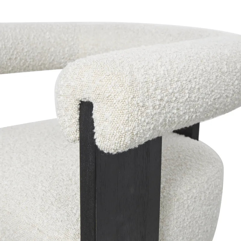 Fauteuil d'appoint de salon rond en tissu bouclé au dossier incurvé en polyester, style moderne du milieu du siècle - Crème ou blanc