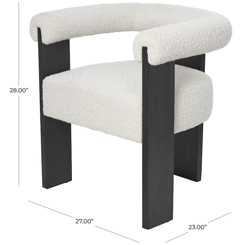 Fauteuil d'appoint de salon rond en tissu bouclé au dossier incurvé en polyester, style moderne du milieu du siècle - Crème ou blanc