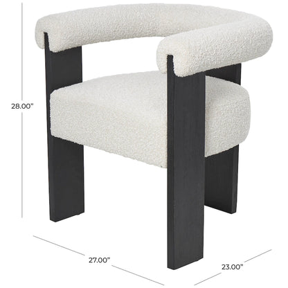 Fauteuil d'appoint de salon rond en tissu bouclé au dossier incurvé en polyester, style moderne du milieu du siècle - Crème ou blanc