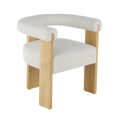 Fauteuil d'appoint de salon rond en tissu bouclé au dossier incurvé en polyester, style moderne du milieu du siècle - Crème ou blanc