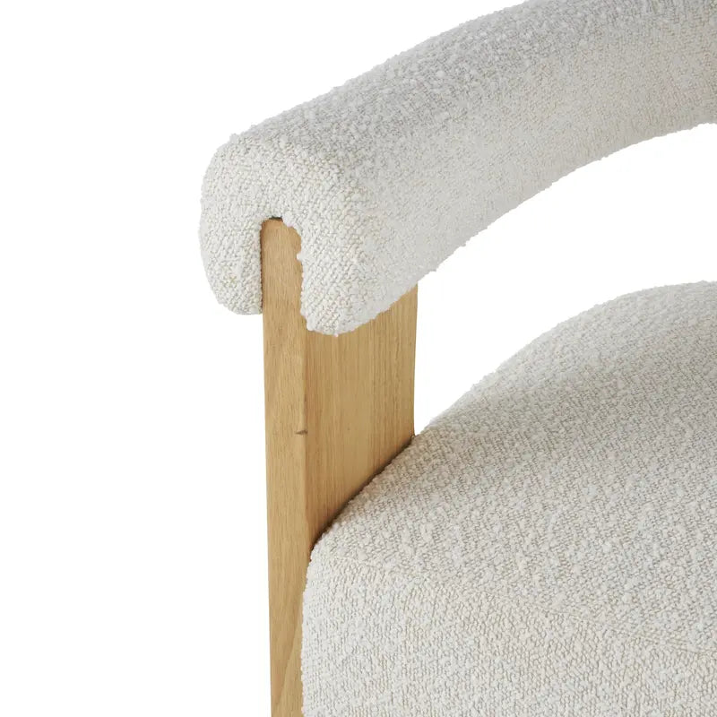 Fauteuil d'appoint de salon rond en tissu bouclé au dossier incurvé en polyester, style moderne du milieu du siècle - Crème ou blanc