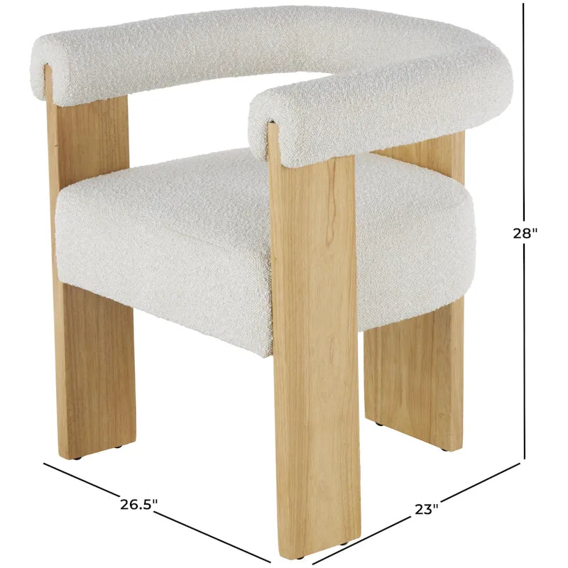 Fauteuil d'appoint de salon rond en tissu bouclé au dossier incurvé en polyester, style moderne du milieu du siècle - Crème ou blanc