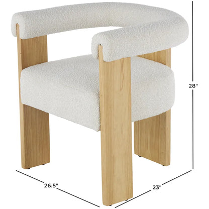 Fauteuil d'appoint de salon rond en tissu bouclé au dossier incurvé en polyester, style moderne du milieu du siècle - Crème ou blanc