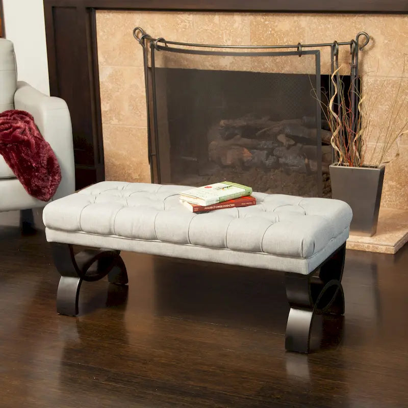 Banc ottoman en tissu capitonné - 41.00 L x 17.25 l x 16.75 H