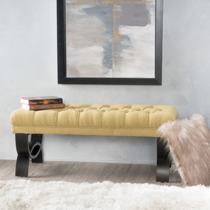 Banc ottoman en tissu capitonné - 41.00 L x 17.25 l x 16.75 H