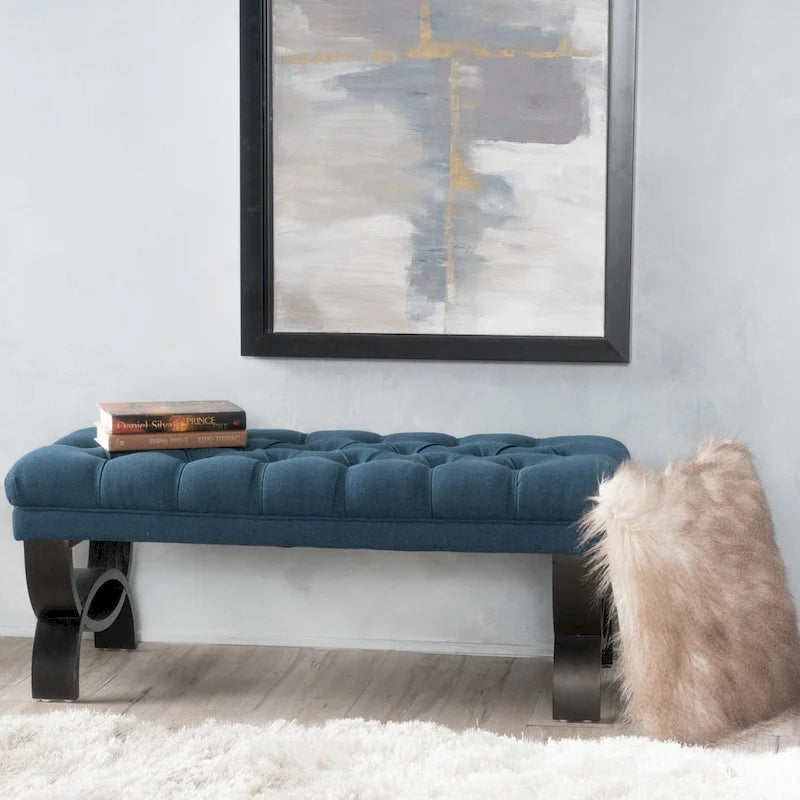 Banc ottoman en tissu capitonné - 41.00 L x 17.25 l x 16.75 H