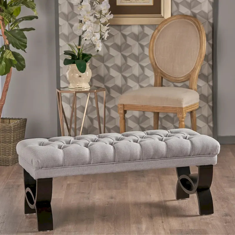 Banc ottoman en tissu capitonné - 41.00 L x 17.25 l x 16.75 H