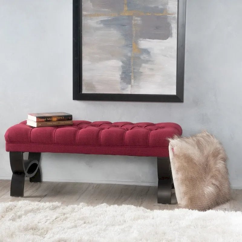 Banc ottoman en tissu capitonné - 41.00 L x 17.25 l x 16.75 H