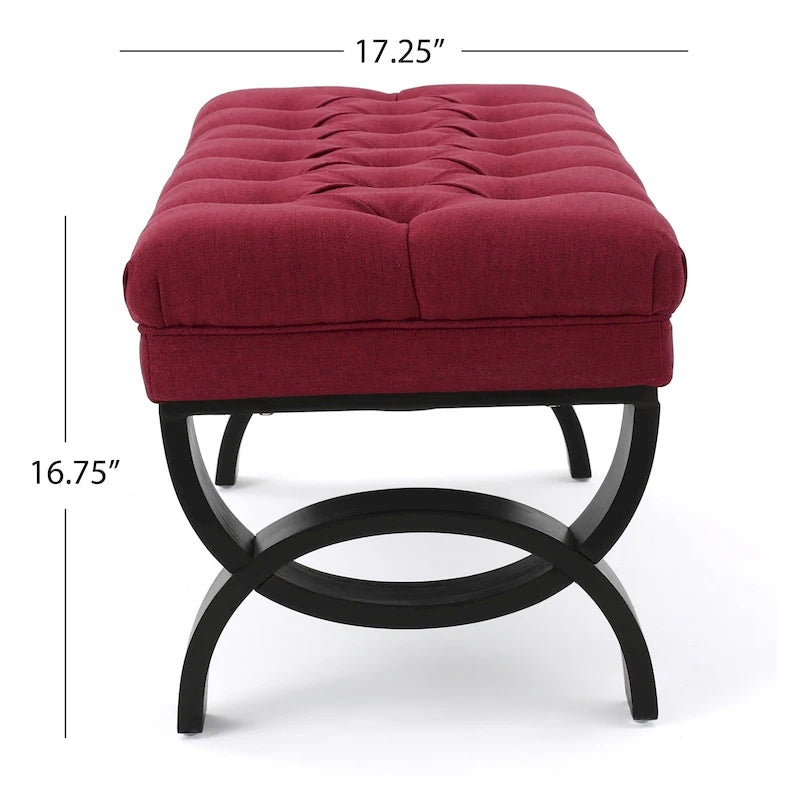 Banc ottoman en tissu capitonné - 41.00 L x 17.25 l x 16.75 H