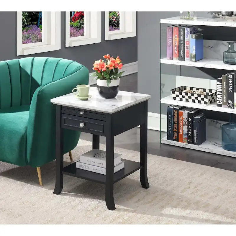 Table d'appoint avec tiroir et tablette coulissante