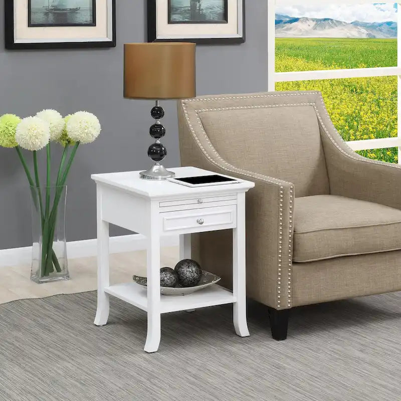 Table d'appoint avec tiroir et tablette coulissante