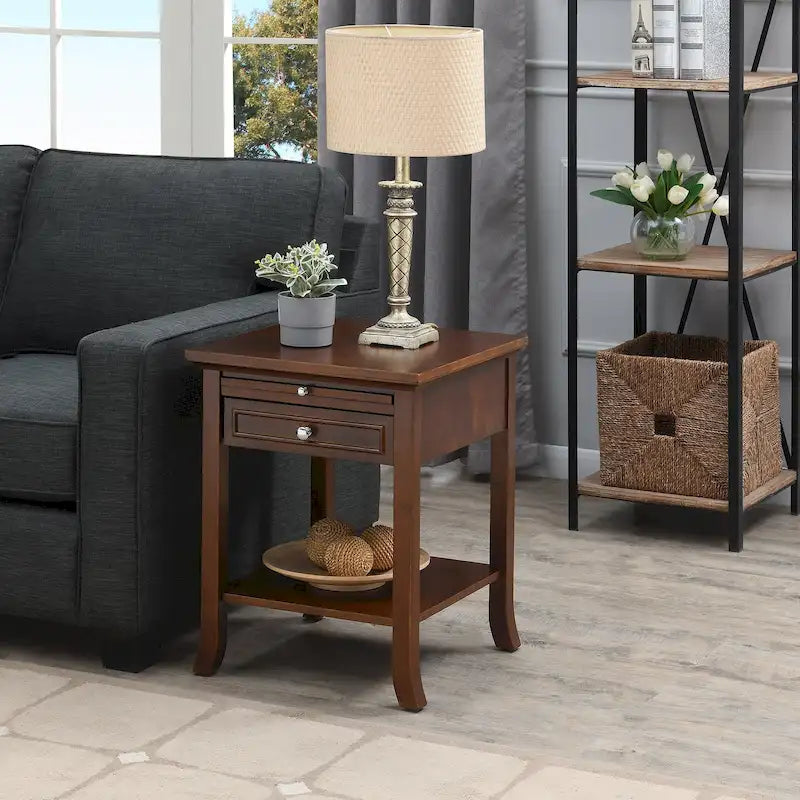 Table d'appoint avec tiroir et tablette coulissante