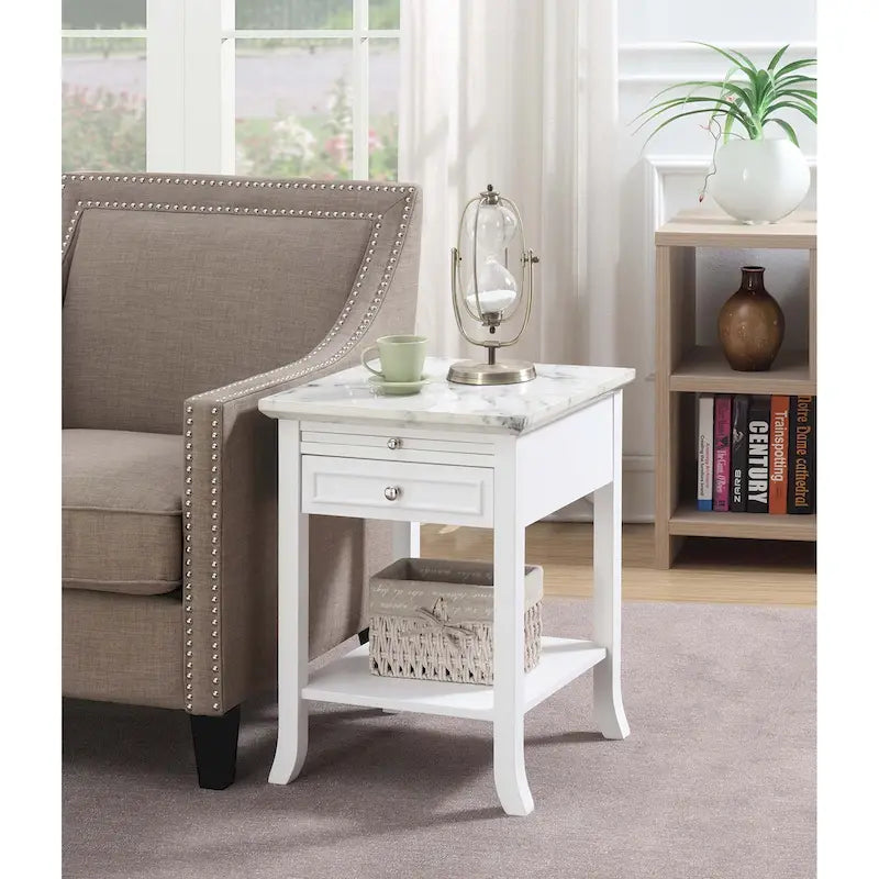 Table d'appoint avec tiroir et tablette coulissante