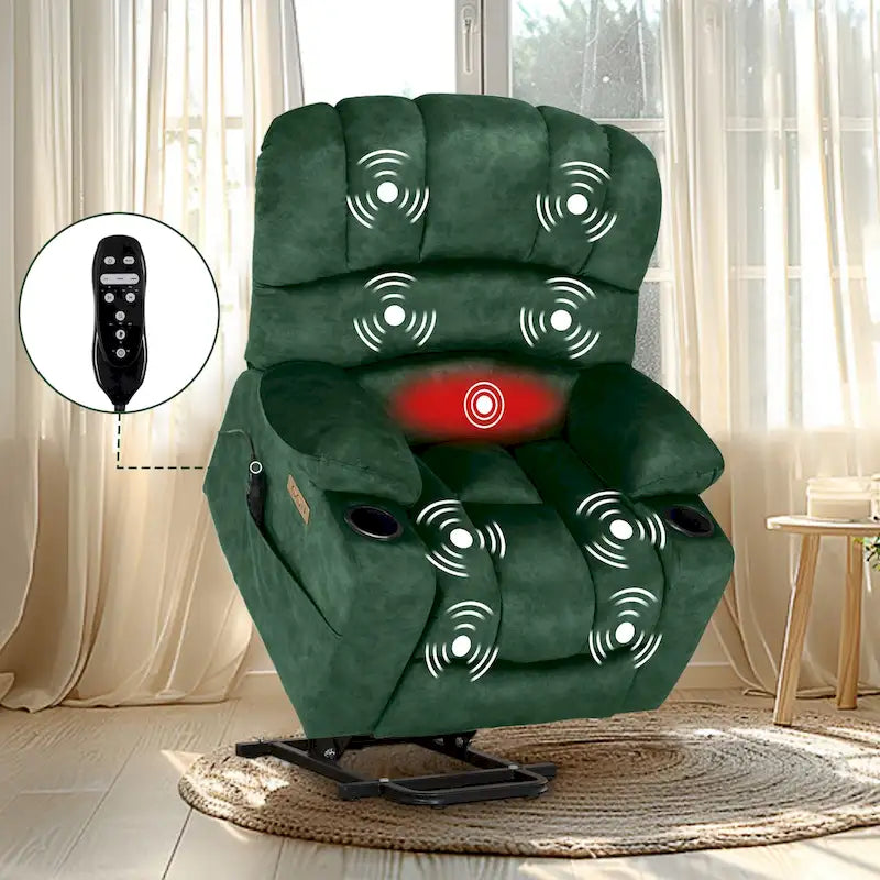Fauteuil inclinable releveur électrique, fauteuil inclinable grand dossier coquille avec massage et chauffage pour personnes âgées