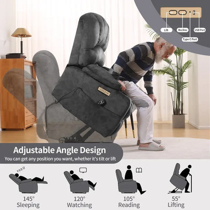 Fauteuil inclinable releveur électrique, fauteuil inclinable grand dossier coquille avec massage et chauffage pour personnes âgées