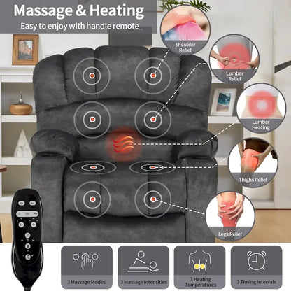 Fauteuil inclinable releveur électrique, fauteuil inclinable grand dossier coquille avec massage et chauffage pour personnes âgées