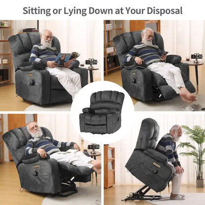 Fauteuil inclinable releveur électrique, fauteuil inclinable grand dossier coquille avec massage et chauffage pour personnes âgées