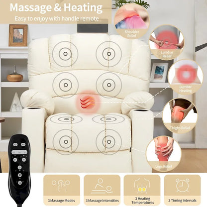 Fauteuil inclinable releveur électrique, fauteuil inclinable grand dossier coquille avec massage et chauffage pour personnes âgées