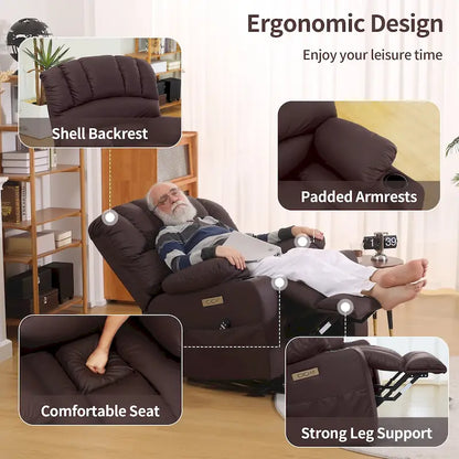 Fauteuil inclinable releveur électrique, fauteuil inclinable grand dossier coquille avec massage et chauffage pour personnes âgées