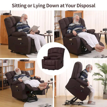 Fauteuil inclinable releveur électrique, fauteuil inclinable grand dossier coquille avec massage et chauffage pour personnes âgées