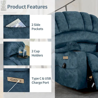 Fauteuil inclinable releveur électrique, fauteuil inclinable grand dossier coquille avec massage et chauffage pour personnes âgées