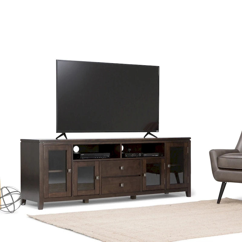 Meuble TV/Média Contemporain en Bois Massif de 183 cm de Large pour TV jusqu'à 80 pouces