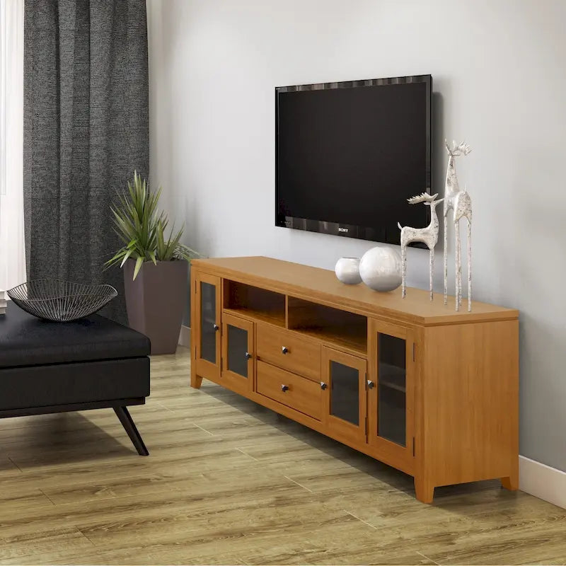 Meuble TV/Média Contemporain en Bois Massif de 183 cm de Large pour TV jusqu'à 80 pouces