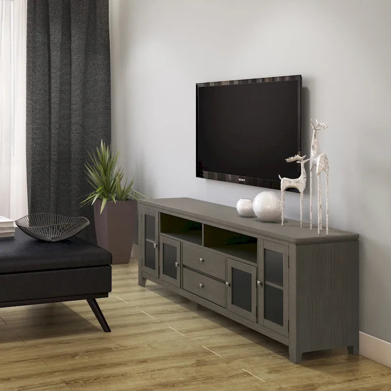 Meuble TV/Média Contemporain en Bois Massif de 183 cm de Large pour TV jusqu'à 80 pouces