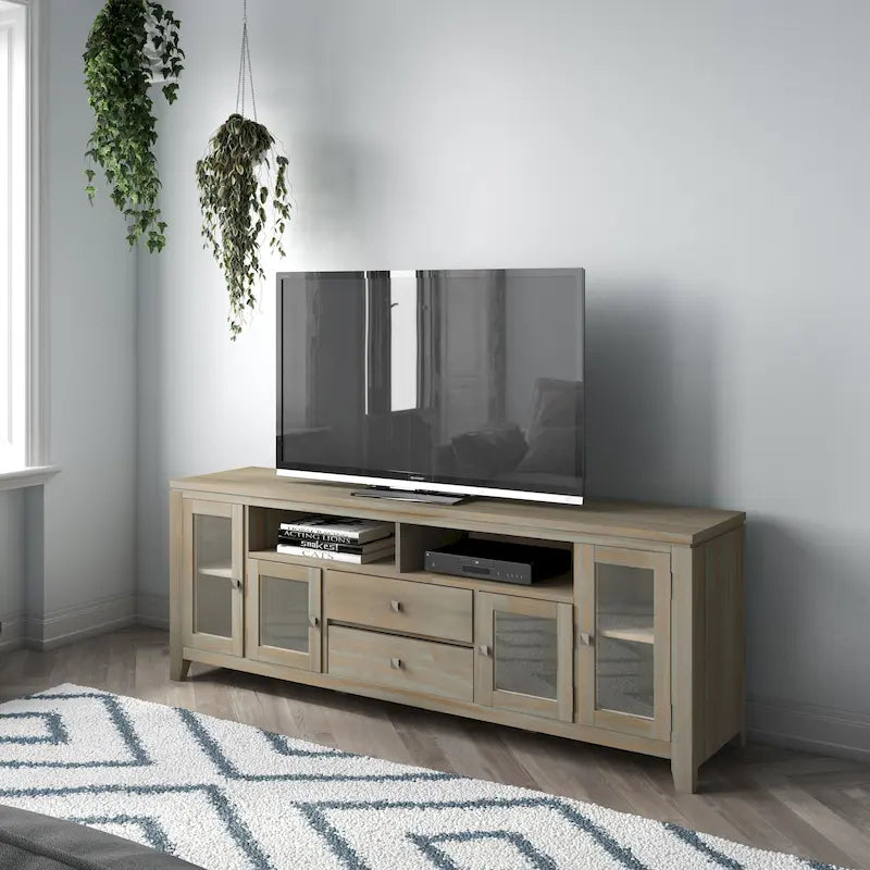 Meuble TV/Média Contemporain en Bois Massif de 183 cm de Large pour TV jusqu'à 80 pouces