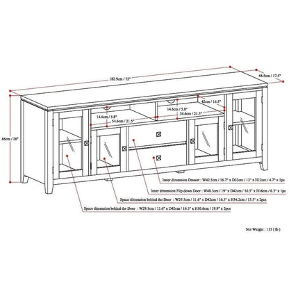 Meuble TV/Média Contemporain en Bois Massif de 183 cm de Large pour TV jusqu'à 80 pouces