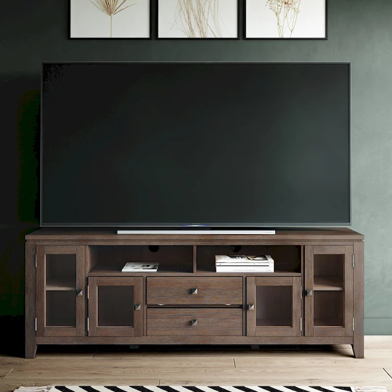Meuble TV/Média Contemporain en Bois Massif de 183 cm de Large pour TV jusqu'à 80 pouces