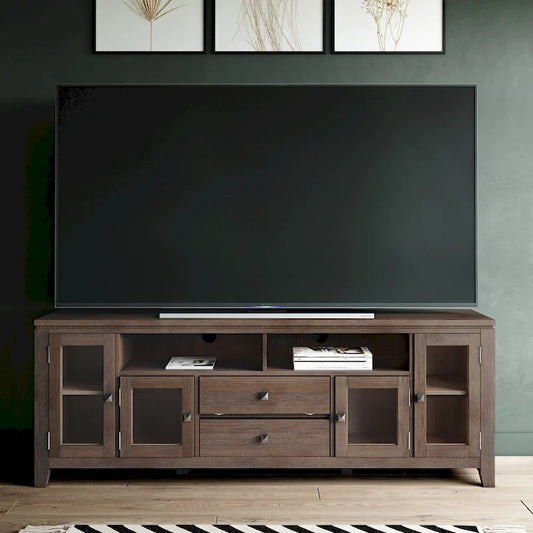 Meuble TV/Média Contemporain en Bois Massif de 183 cm de Large pour TV jusqu'à 80 pouces