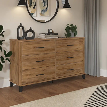 Commode grise texturée à grain de bois de style transitionnel