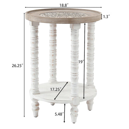 Table d'appoint ronde en bois naturel et vieilli avec rangement