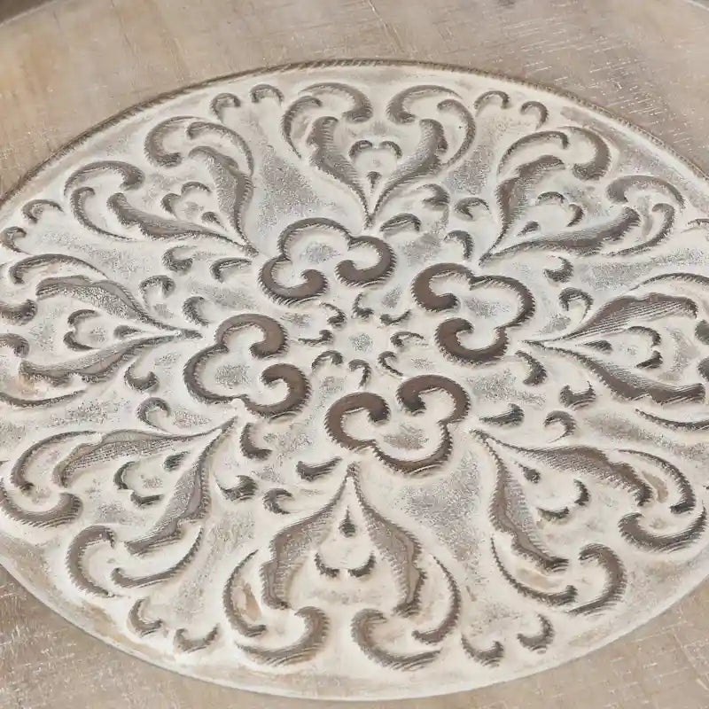 Table d'appoint ronde en bois naturel et vieilli avec rangement