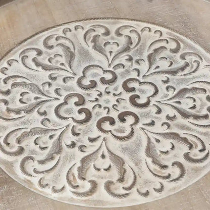 Table d'appoint ronde en bois naturel et vieilli avec rangement