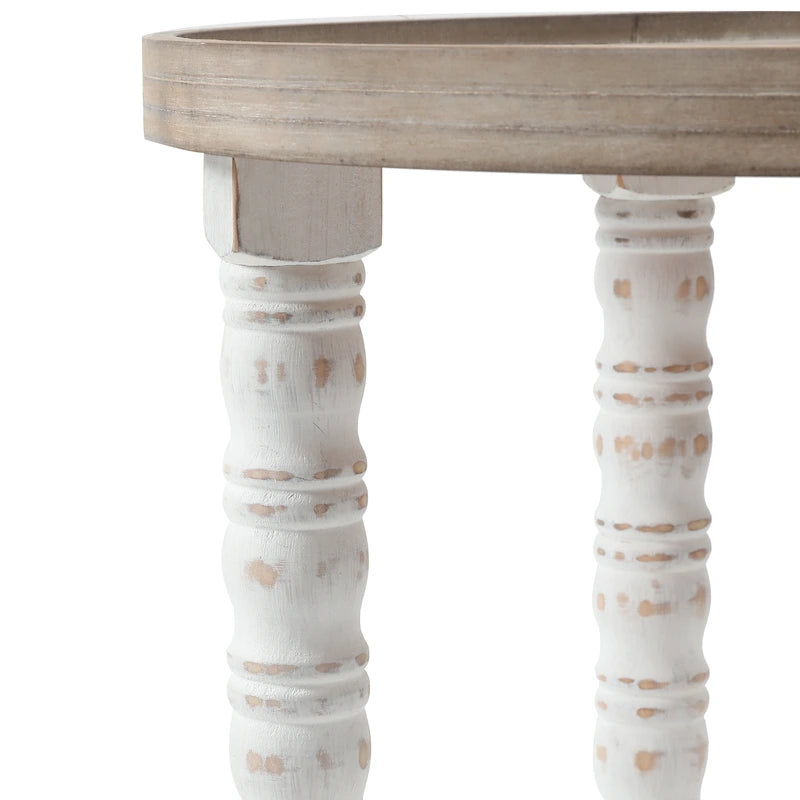 Table d'appoint ronde en bois naturel et vieilli avec rangement
