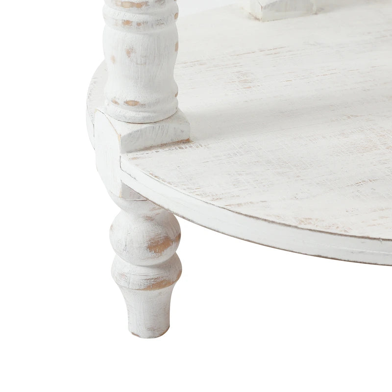 Table d'appoint ronde en bois naturel et vieilli avec rangement