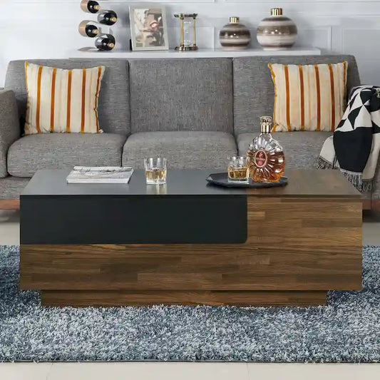 Table basse transitionnelle brune de 47 pouces avec plateau coulissant à couche unique