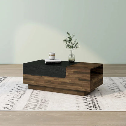 Table basse transitionnelle brune de 47 pouces avec plateau coulissant à couche unique