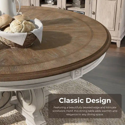 La table de salle à manger ronde en bois antique blanc de 60 pouces Farmhouse